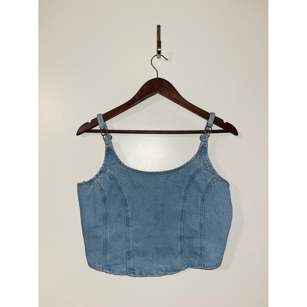 LONE STAR Denim Jean Crop Top‎ Smocked Back Adjustable Straps Casual Chic